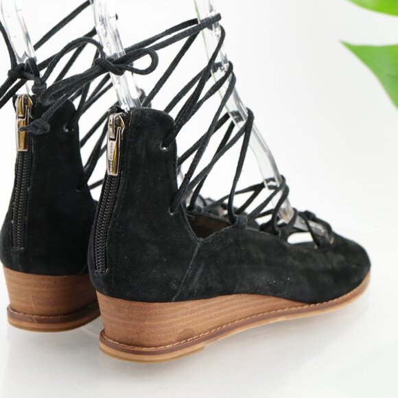 Vince Camuto Womens Rochela Sandal Size 9.5 Black Suede Ankle Lace Up Wedge Shoe - Picture 5 of 10